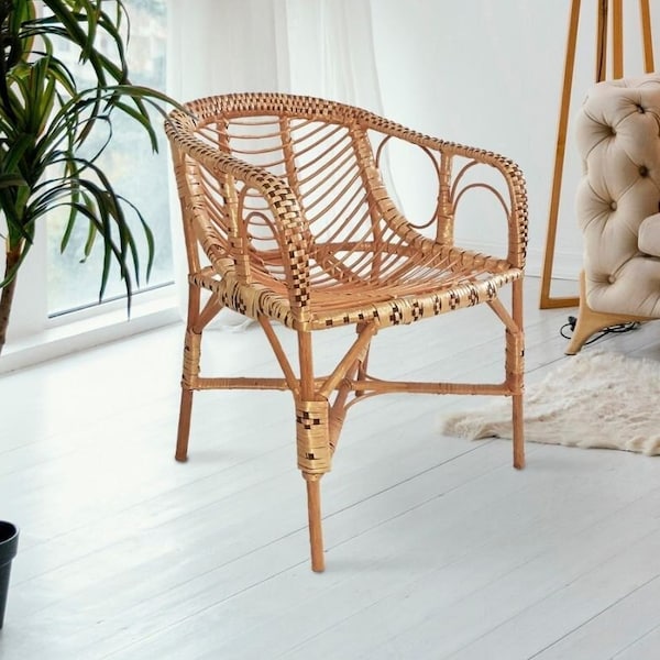 Rattan chair Adult Wicker chair vintage porch Lounge Arm chair Balcony Sunroom Patio Armchair outdoor wicker furniture rattan furniture