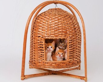 Wicker Cat House, Pet Bed, Cat Cave, Woven, Handmade Cat Bed, kitten bed, kitten basket, puppy bed, rabbit bed, wicker furniture for pets
