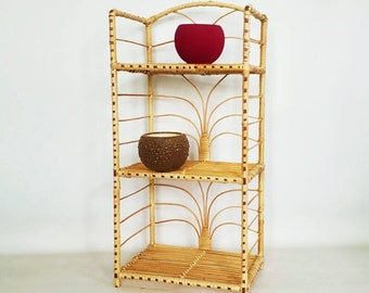 40” tall handmade rattan shelf, wicker shelf, planter, arch  bookcase, wicker furniture rattan furniture, shelving unit