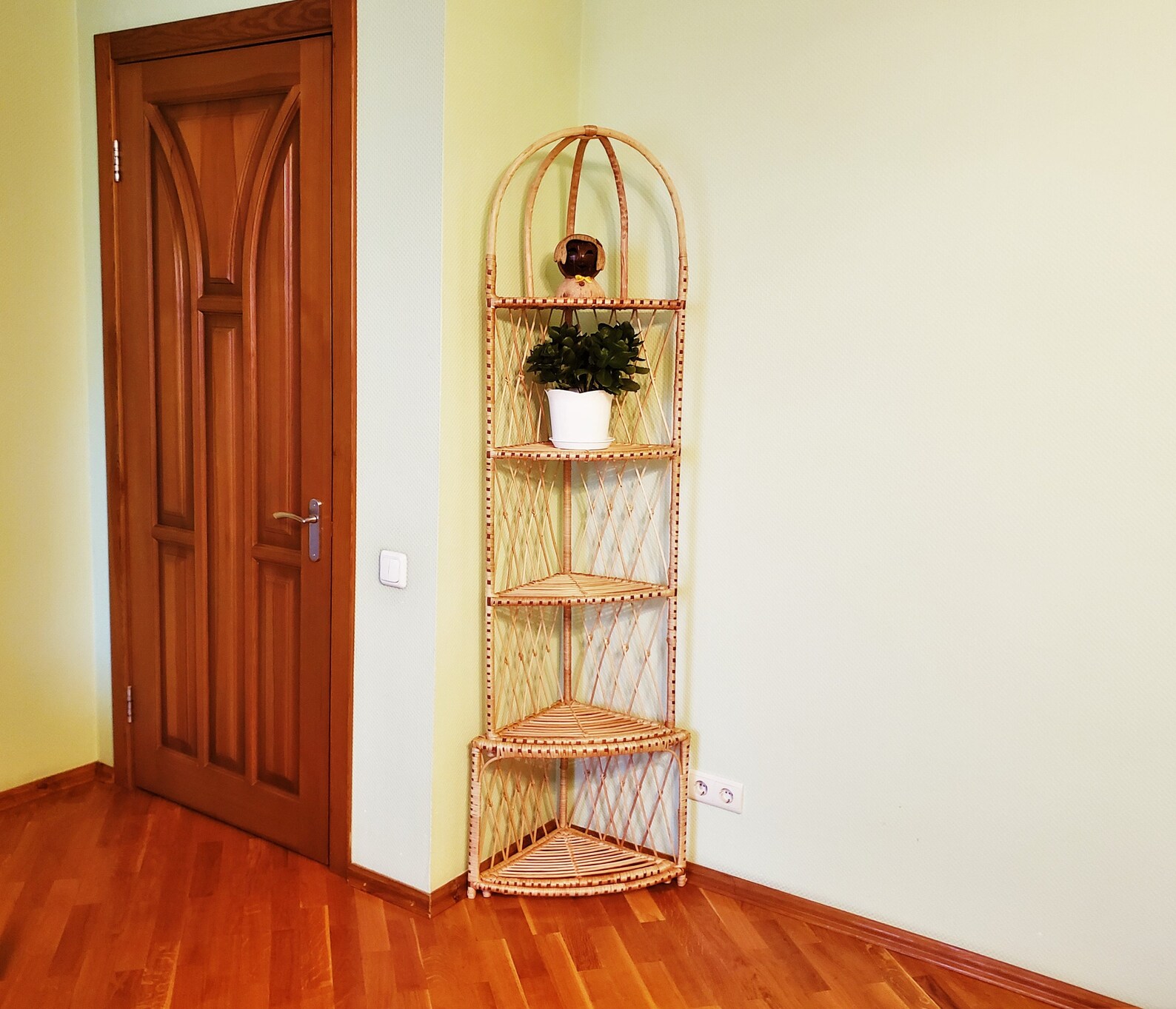 60/72 Inch Tall Corner Rattan Shelf Wicker Shelf Corner Etsy