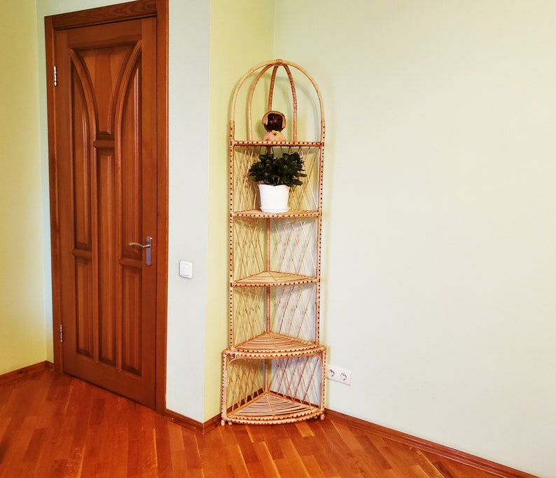 60/72 Inch Tall Corner Rattan Shelf Wicker Shelf Corner Etsy