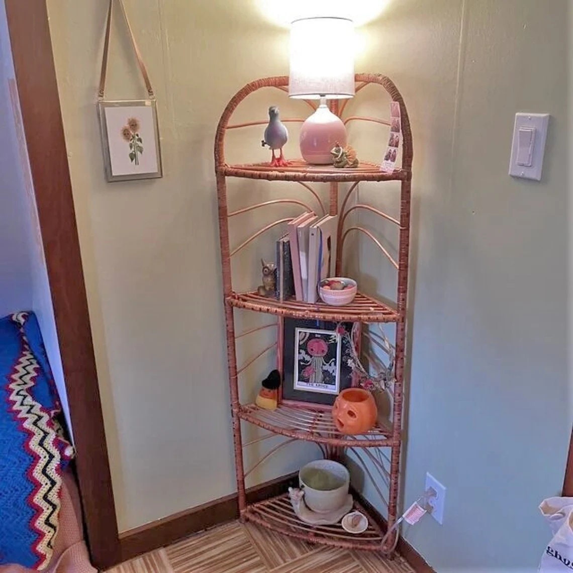 52” Tall Corner Shelf, Rattan Shelf, Wicker Shelf, Rattan Cabinet