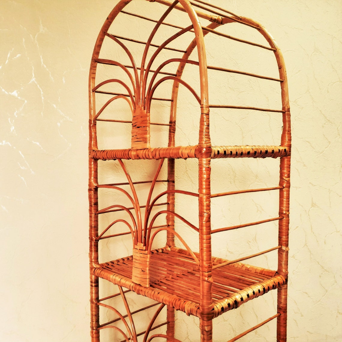 60 inch tall rattan shelf wicker arched top bookcase planter Etsy