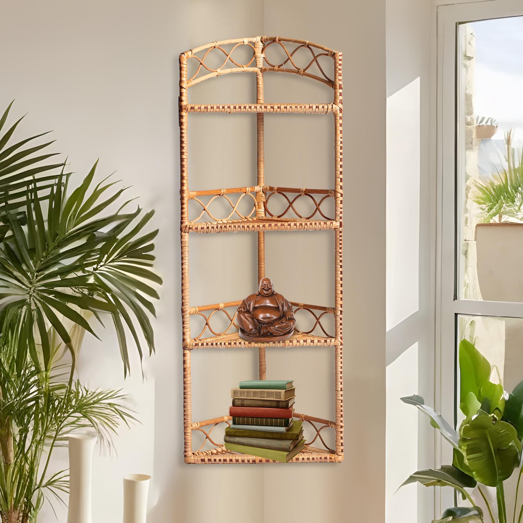 Vintage Wicker Corner Shelf - Etsy