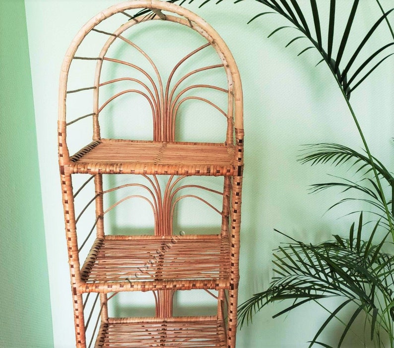 60 inch tall rattan shelf wicker arched top bookcase planter Etsy