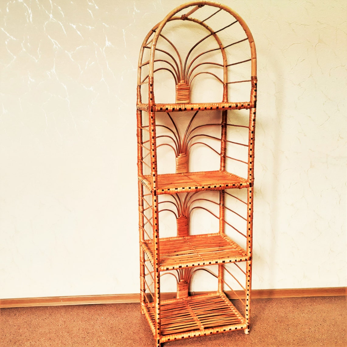 60 inch tall rattan shelf wicker arched top bookcase planter Etsy