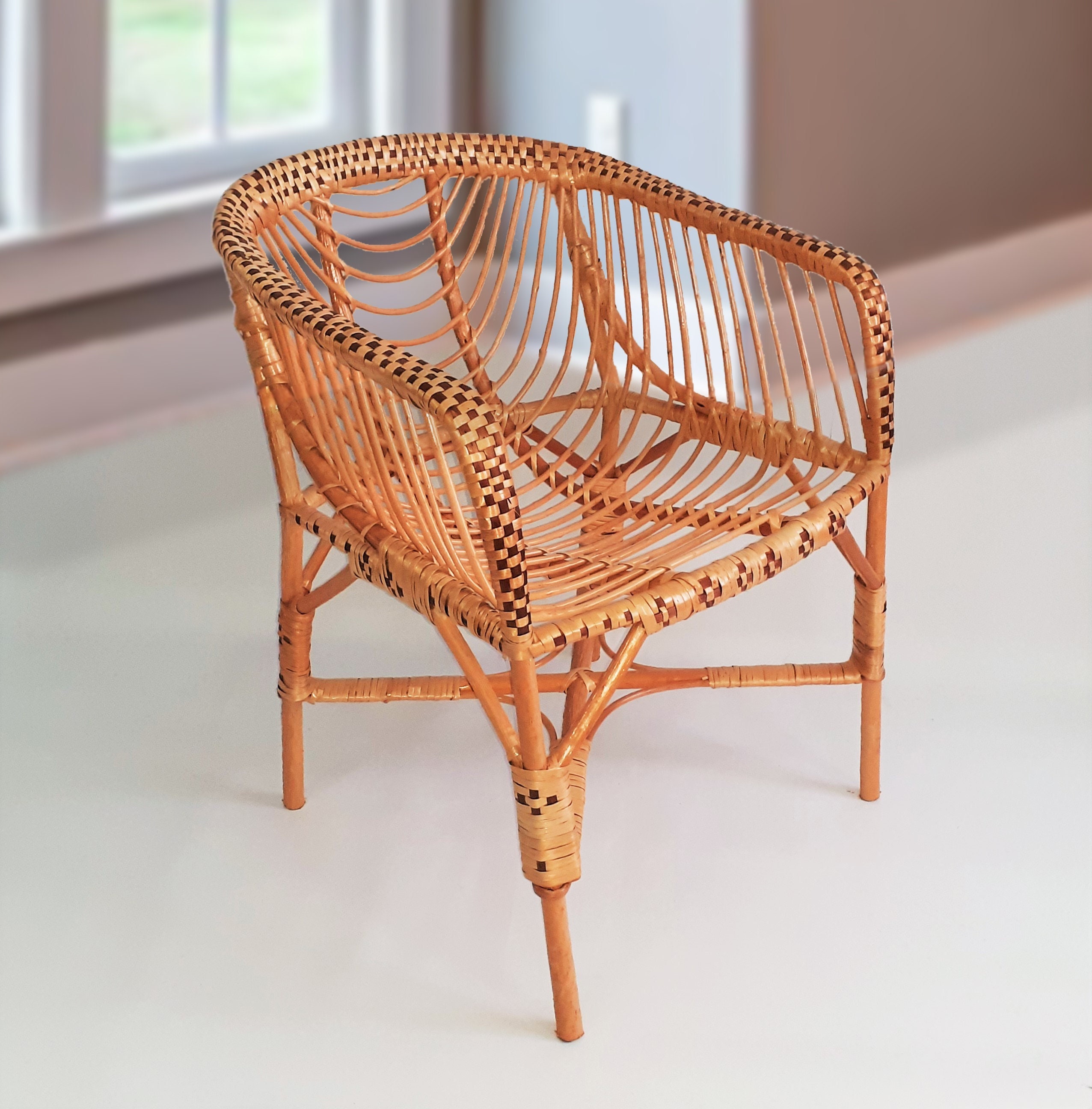 Rattan Chair Adult Wicker Chair Vintage Porch Lounge Arm Chair
