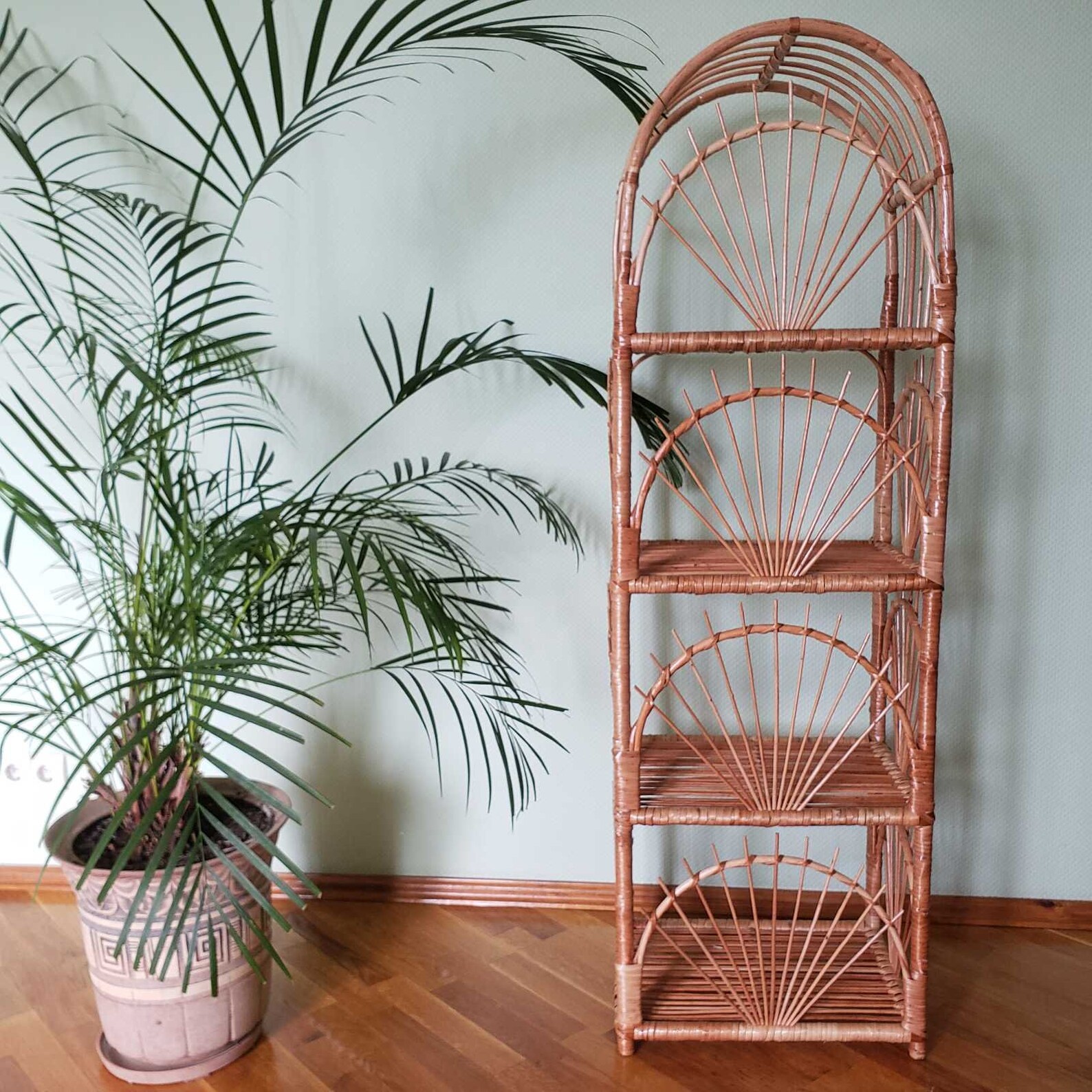 56 inch tall rattan shelf wicker arched top bookcase planter Etsy