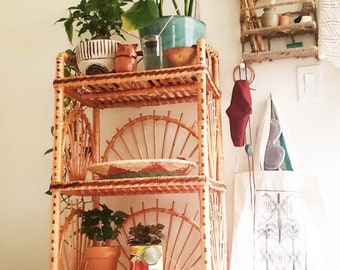 50” tall handmade rattan shelf, wicker shelf, planter, arch  bookcase, wicker furniture rattan furniture, shelving unit