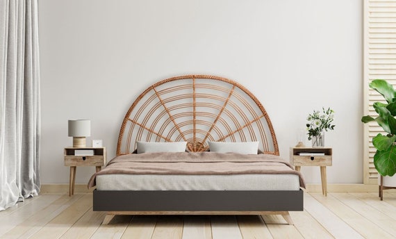 Queen-Kopfteil, Korbmöbel Rattan-Kopfteil, Bedhead, Holzkopfteil, gewölbtes Rattanmöbel, Doppelkopfteil, Rattan