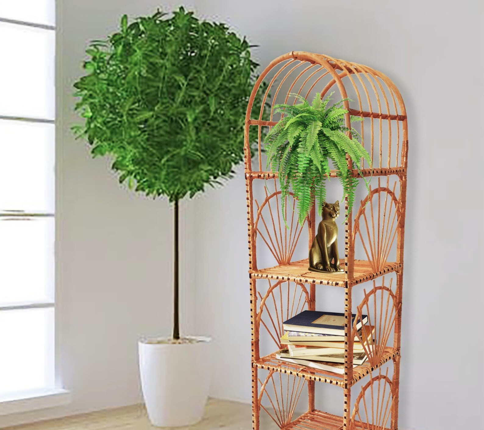 56/69 Inch Tall Vintage Shelf Rattan Shelf Wicker Shelf Etsy