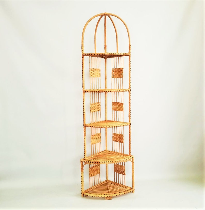 60/72 Inch Tall Corner Rattan Shelf Wicker Shelf Corner Etsy
