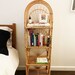 56/69 inch tall rattan shelf vintage wicker arched top bookcase planter stand Vinyl record storage kitchen, living room shelving unit 