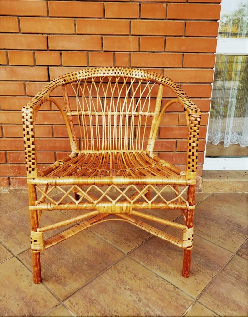 Rattan Chair Adult Wicker Chair Vintage Porch Lounge Arm Chair Etsy