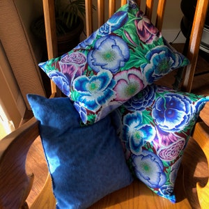 Blue and Purple Flower Pillow 12x16