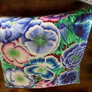 Blue and Purple Flower Pillow 16x16