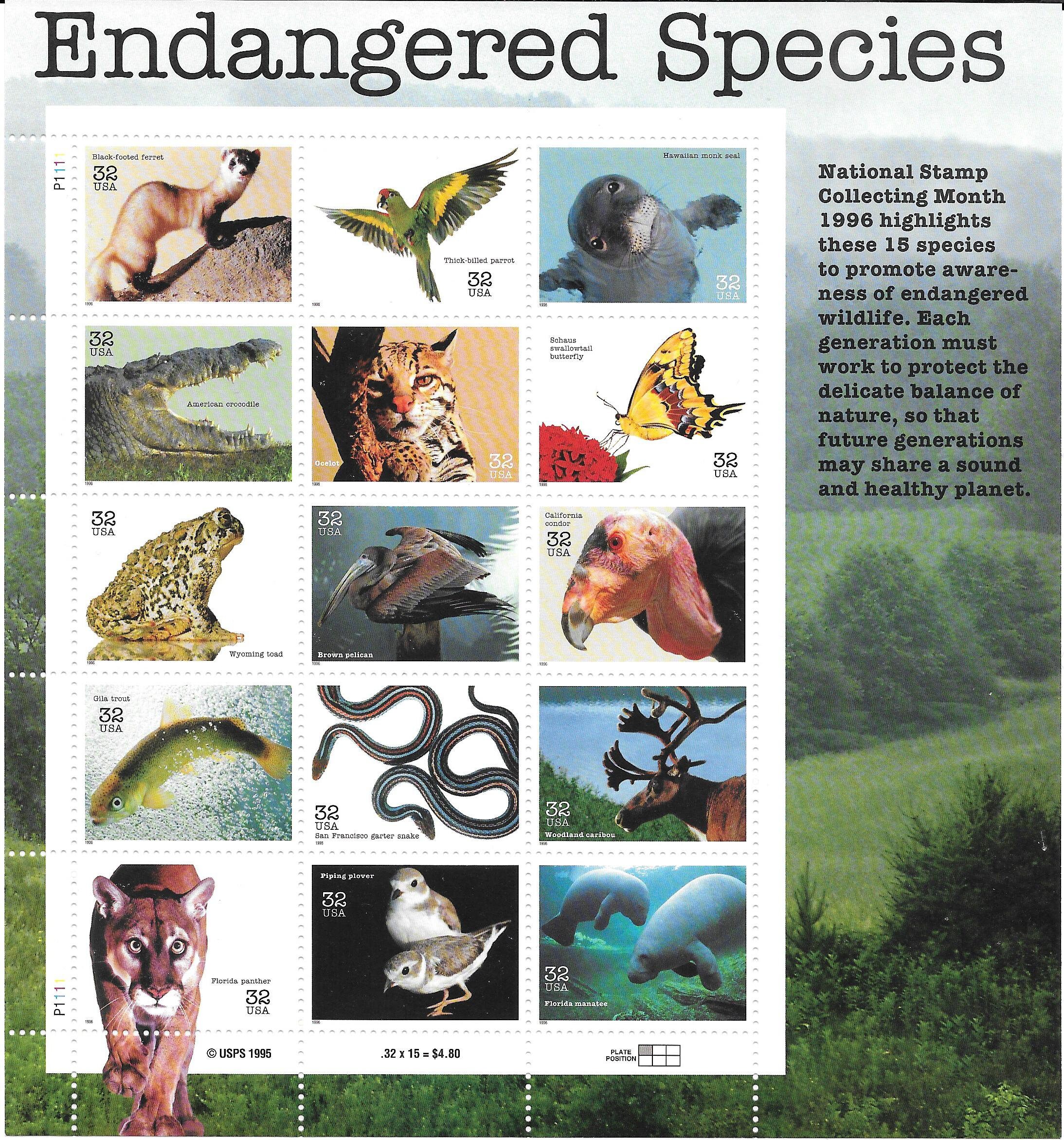Full Pane of 15 32c Endangered Species Postage - Etsy Full Pane of 15 32c Endangered Species Postage - Etsy