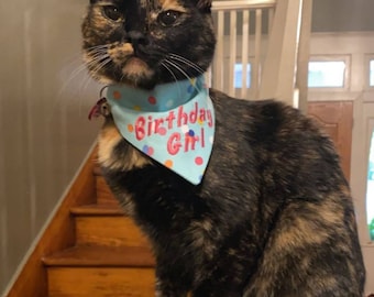 Birthday Cat Bandana,  Birthday Girl Cat Bandana,  Birthday Girl Cat Bib,  Bandana for Cat's Birthday, Cat Gift Under 15, Cat Lovers Gift.