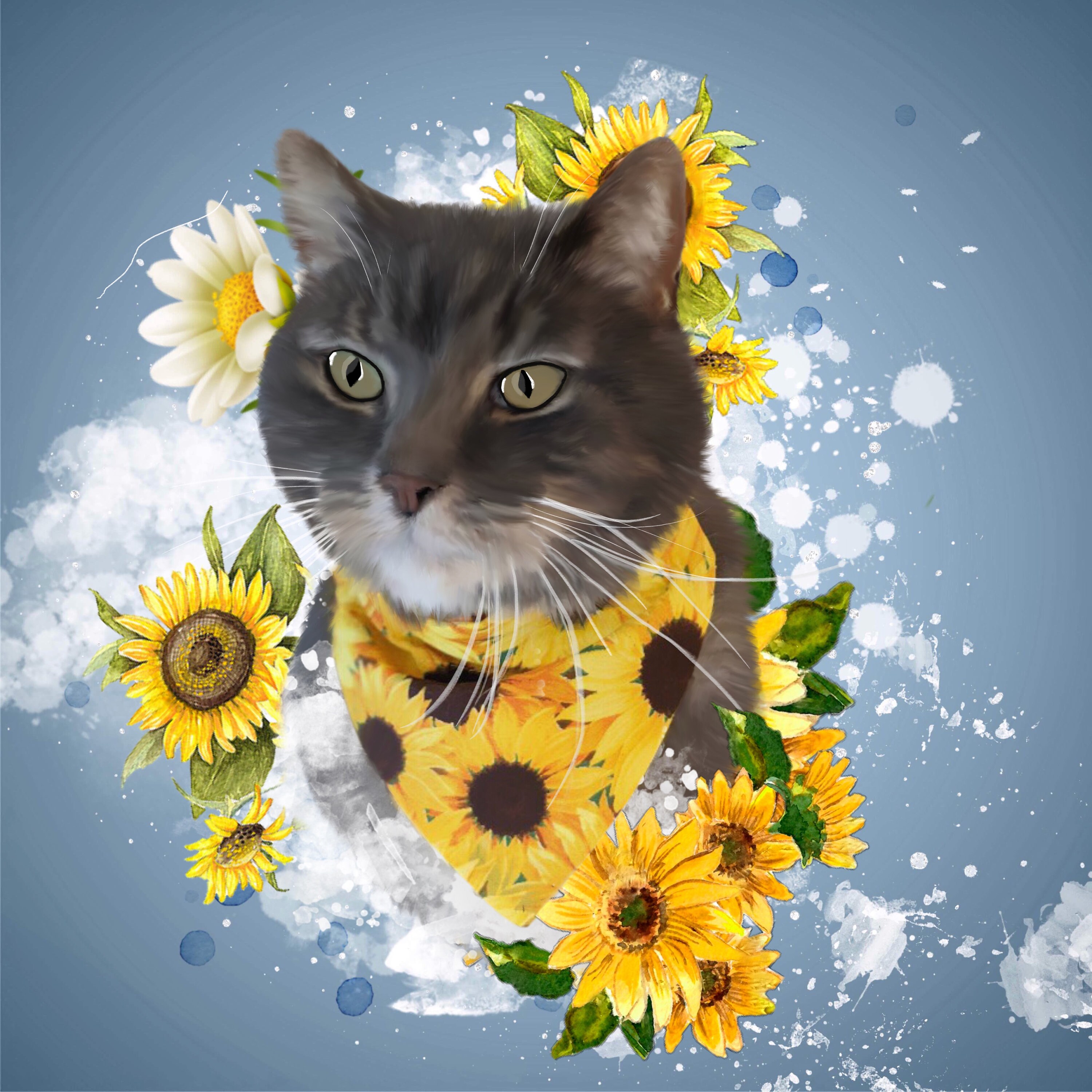 Personalized Sunflower Cat Bandana Sunflower Cat Bib Cat Etsy