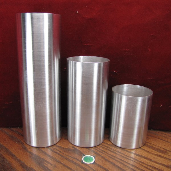 Set of 3 Candle Pillar Molds - Aluminum Cylinders 3" dia - Seamless with Contoured Bases 4" 6" 9"
