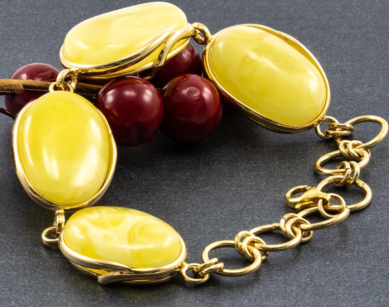 Gold plated silver 925 \u5929\u7136\u7425\u73c0 Weight-37,7g Luxurious Unique modern jewelry gift Exclusive Natural Amber Bracelet Adjustable Genuine Amber