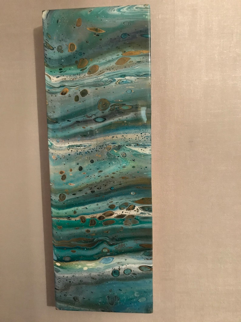 Acrylic pour painting on cradled wood panel finished in Etsy
