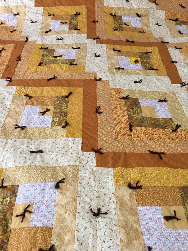 Gold Log Cabin King Size Quilt 101in x 100in Brown Backing Etsy