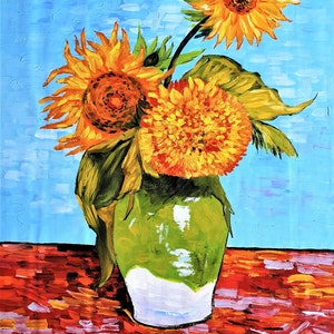 Three Sunflowers in a Vase - Vincent van Gogh Oil Painting on Canvas Reproduction Hand Painted Home Office Decor Wall Fine Art