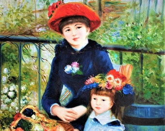 Two Sisters (On the Terrace)- Pierre Auguste Renoir Reproduction Hand Made Oil Painting on Canvas Home Decor Wall Art
