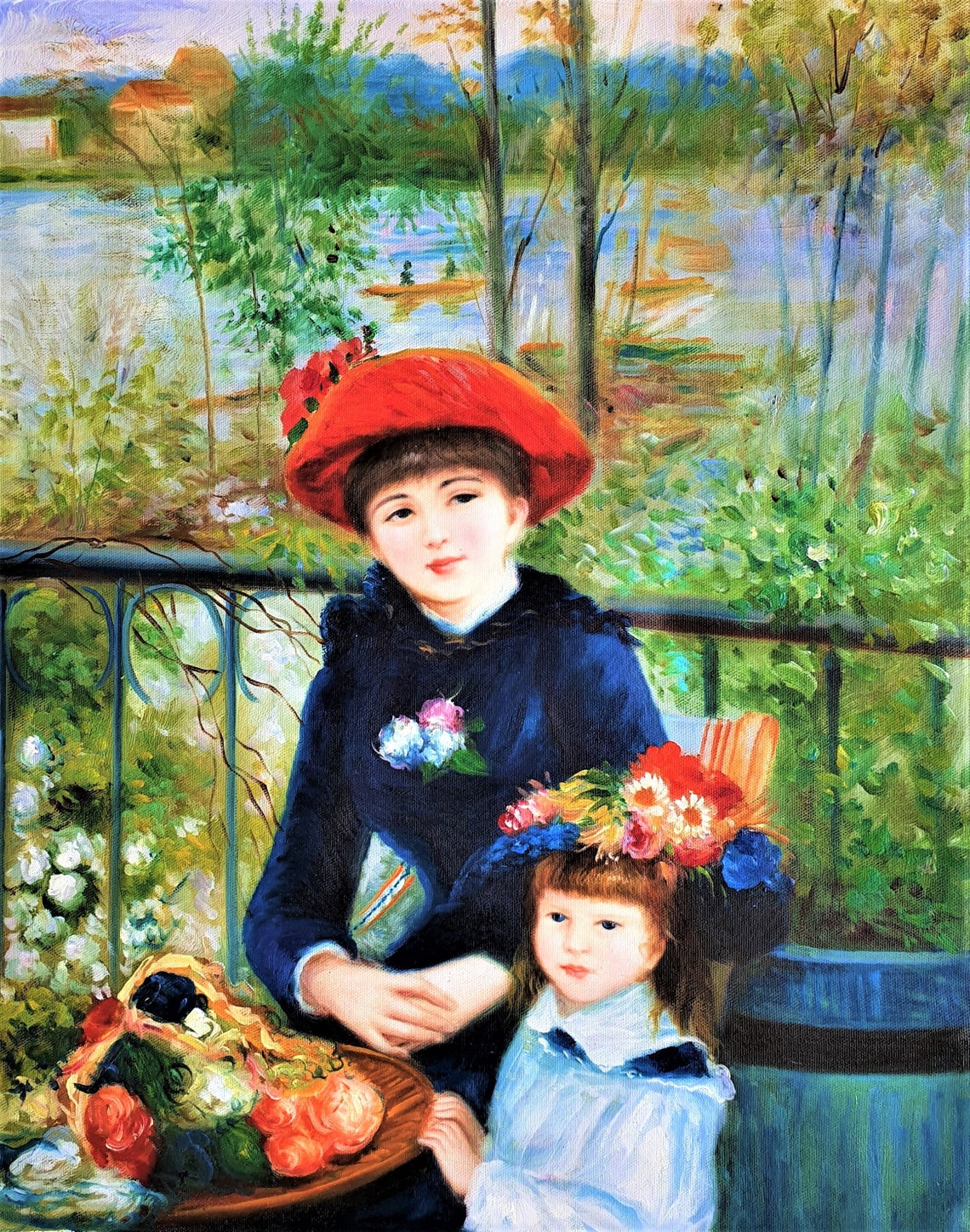 Two Sisters on the Terrace Pierre Auguste Renoir Reproduction Hand Made Oil Painting on Canvas
