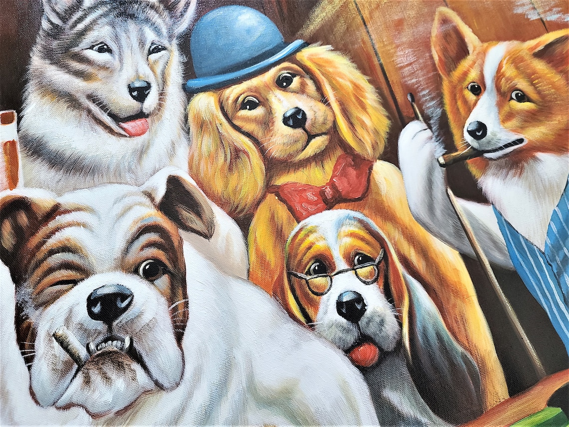 Dogs Playing Pool by Cassius Coolidge Oil Painting on Canvas