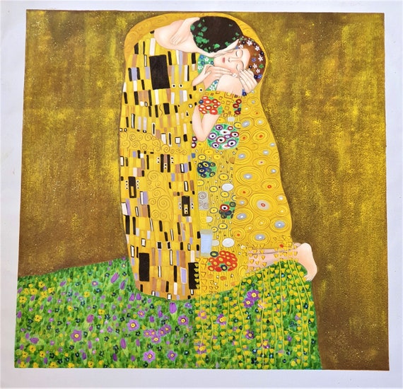 Il bacio di Gustav Klimt, riproduzione di pittura ad olio su tela