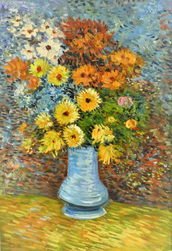 Vincent Van Gogh Flowers In Blue Vase Reproduction Oil Etsy