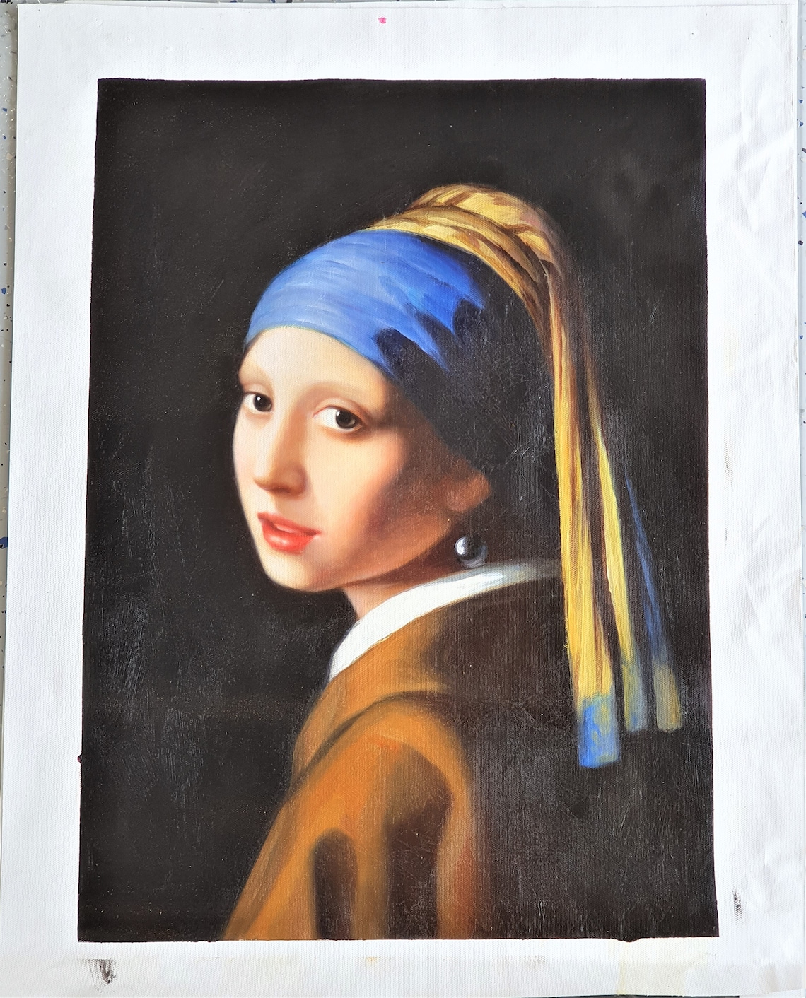 Girl With a Pearl Earring Reproduction of Oil Painting on Canvas by Jan Vermeer Van Delft Wall
