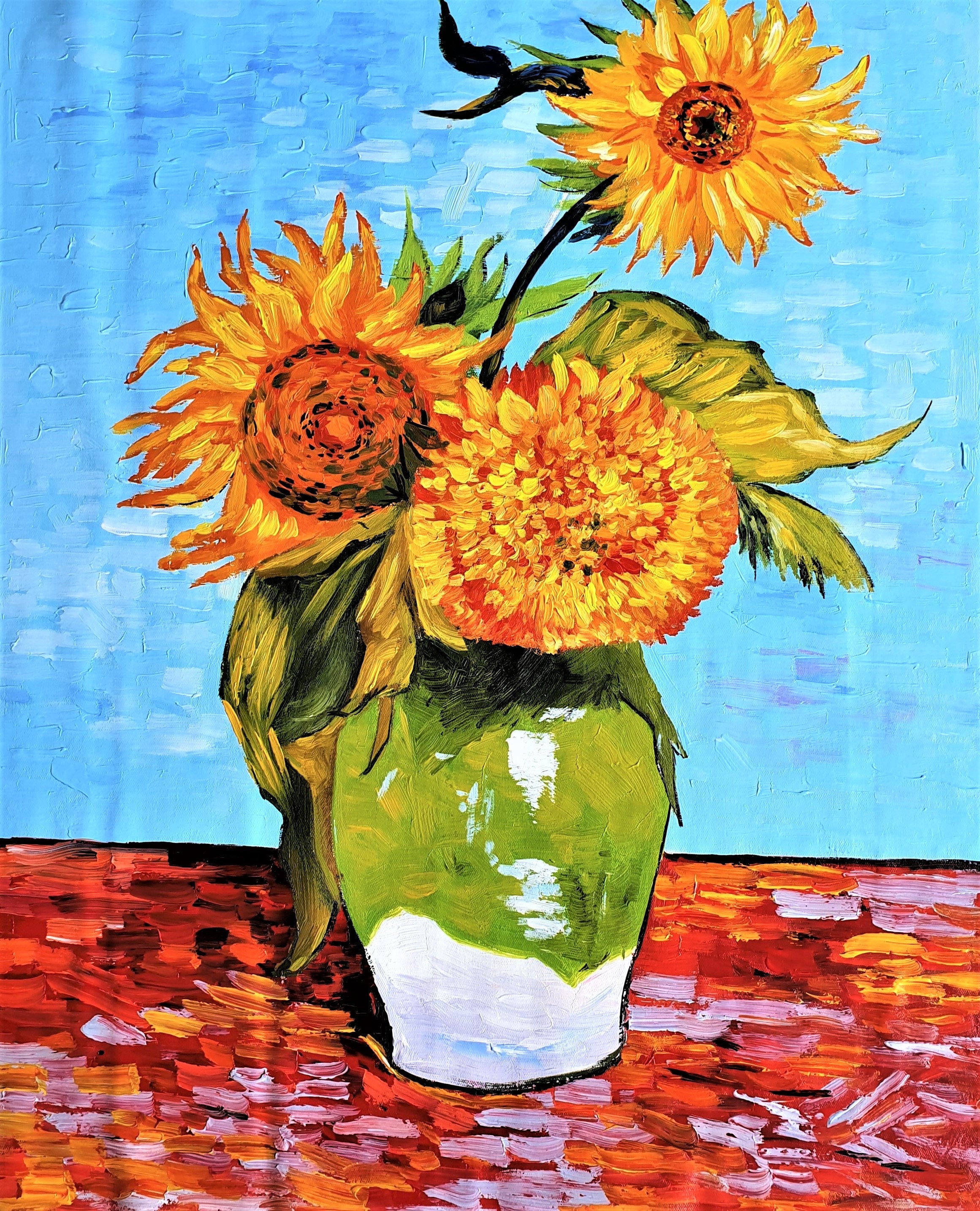 Three Sunflowers in a Vase - Vincent Van Gogh Oil Painting on Canvas ...