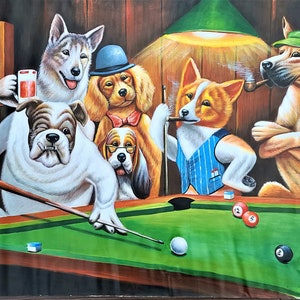Dogs Playing Pool by Cassius Coolidge Oil Painting on Canvas Reproduction Hand Painted Home Office Decor Wall Fine Art 24 by 32 inches