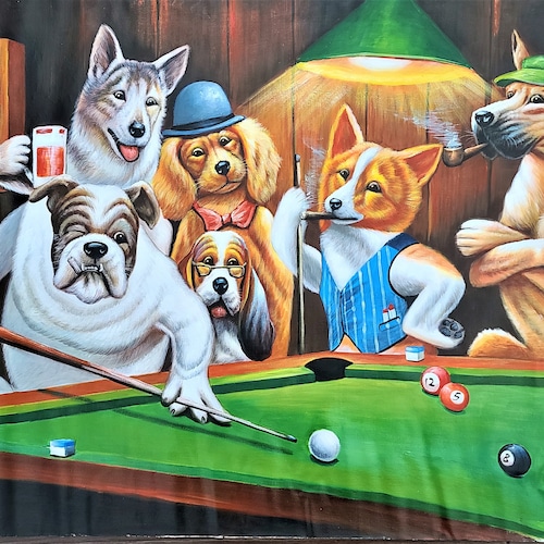 Dogs Playing Pool by Cassius Coolidge Oil Painting on Canvas