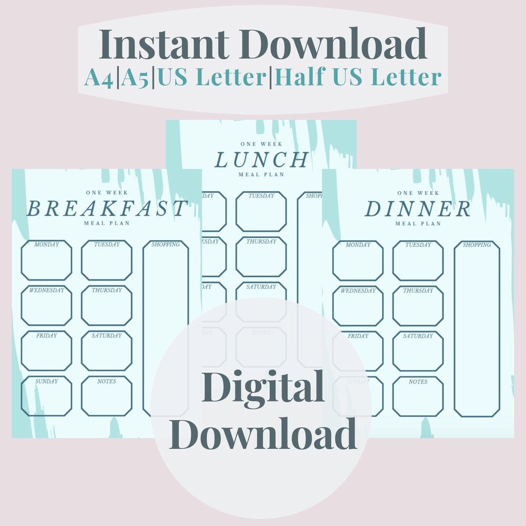Weekly Meal Plan Printable Planner Organizer INSTANT DOWNLOAD PDF - Etsy