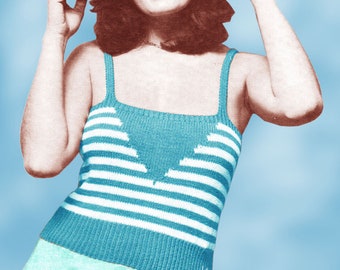 Knitting top pattern. Vintage knitting pattern.PDF knitting pattern. Vintage pattern pdf. Woman summer knitting top pattern.