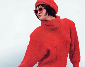 Knitting sweater,hood,scarf pattern. Vintage knitting pattern. Woman sweater knitting pattern.