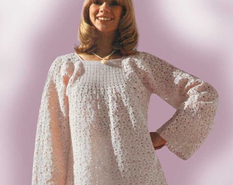 Patrón túnica de mujer a crochet. Patrón de ganchillo antiguo. Patrón de crochet en PDF. Patrón de vestido de mujer a crochet.