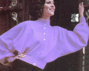 Vintage knitting pattern. Batwing sleeves cardigan. PDF Knitting pattern. Woman vintage knitting pattern. 70's knit pattern.