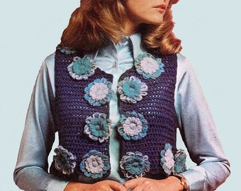 Crochet woman bolero pattern. Vintage crochet pattern. Woman crochet vest pattern. PDF crochet pattern. Flower vest crochet pattern.