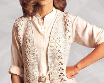Crochet woman vest pattern. Vintage crochet pattern.  PDF crochet pattern.