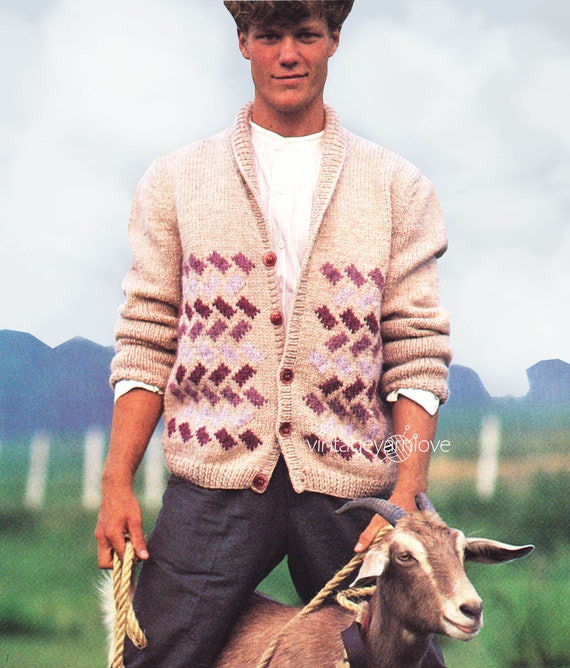 Herren Strickjacke Cardigan Strickmuster Vintage Strickmuster PDF  Strickanleitung Herren Jacke Strickmuster Battoned Pullover für Männer  gestrickt