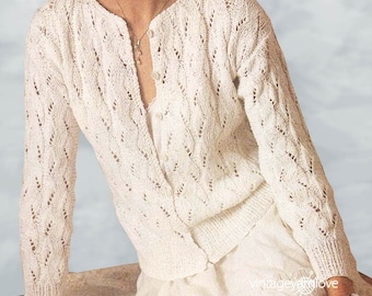 Knitting lacy cardigan pattern. Vintage knitting pattern. PDF pattern. Knitting cardigan pattern. Ladies knitting pattern.