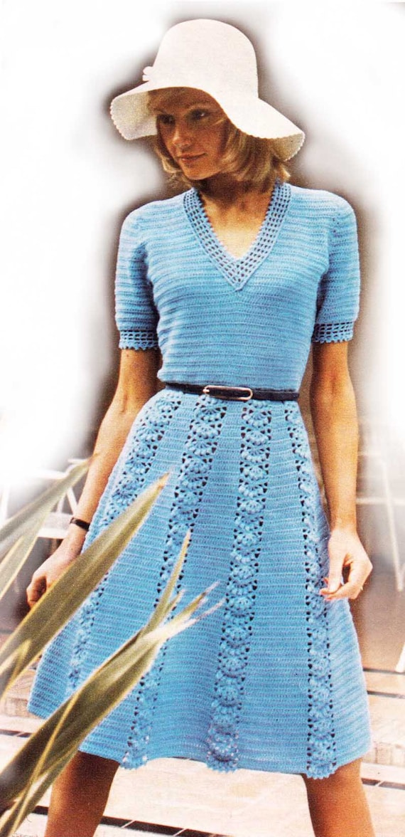 Crochet woman dress pattern. Vintage crochet pattern. PDF crochet pattern. Woman Crochet dress pattern