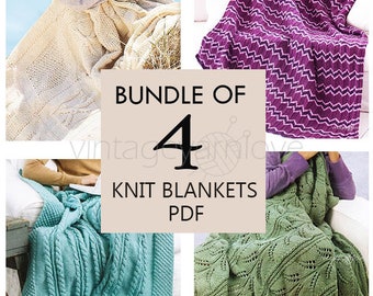 Vintage knitting pattern Afghan knitting pattern Knit pattern Bundle of 4 afghans PDF pattern Knit blanket pattern.