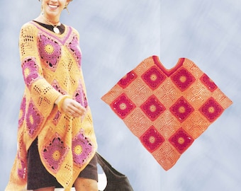 Crochet poncho pattern. Vintage crochet pattern. PDF crochet pattern. Crochet woman poncho pattern
