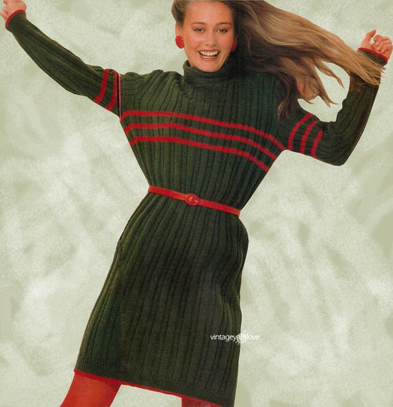 Knitting dress pattern. Vintage knitting dress pattern. PDF pattern. Woman  knitting dress pattern .